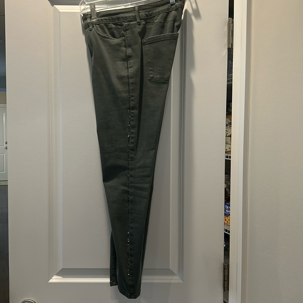 WHBM Embellished Skinny Crop Jeans, Green, Size 2
